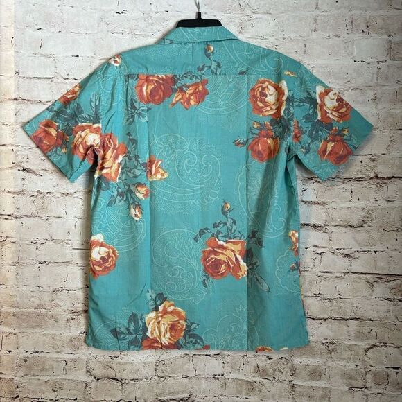 Billabong x Wrangler Blossom Short Sleeve Button Down Shirt Teal Tropical Beach - Picture 3 of 5
